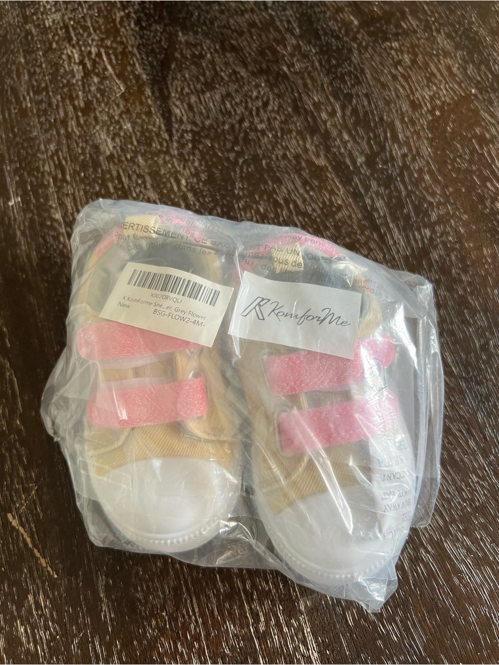 Kids Pink & Cream Velcro Sneakers